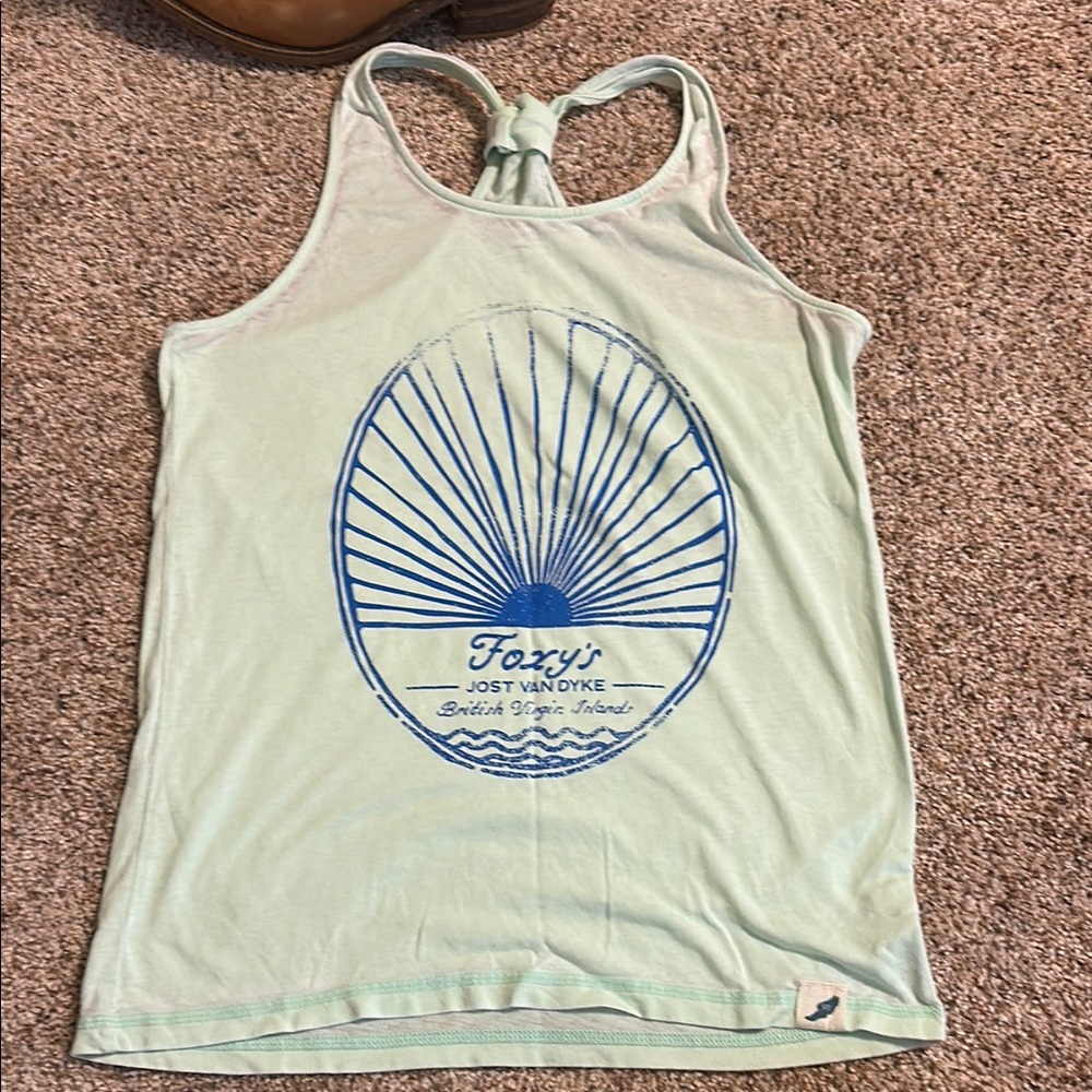 Green Sleeveless Tank Top with Coastal Graphic